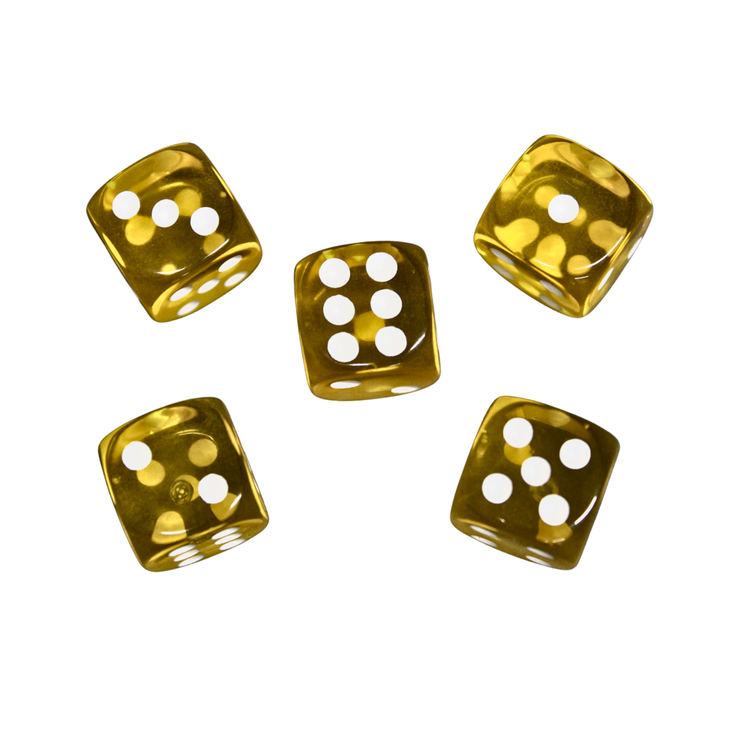 Translucent Yellow 14 mm D6 Roll Playing Game Dices with White Dots