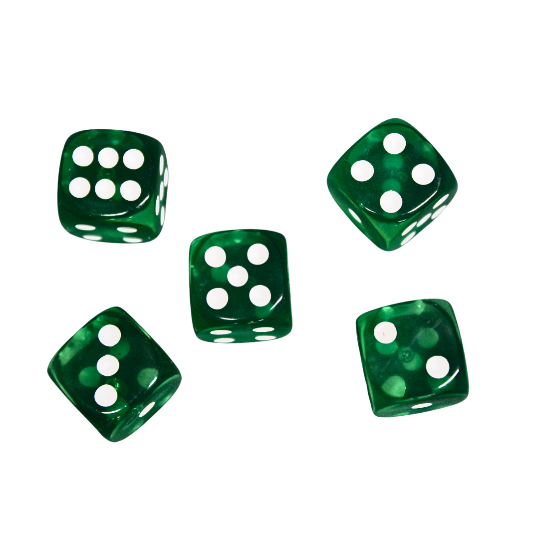 Translucent Dark Green 14 mm D6 Roll Playing Game Dices with White Dots