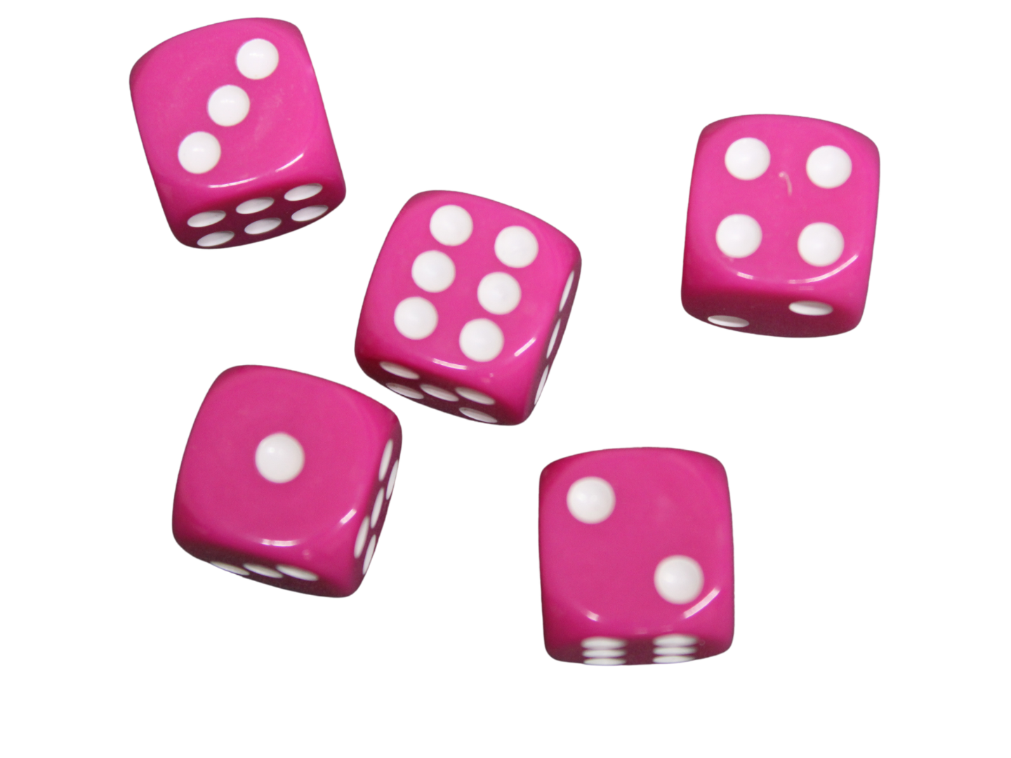 Opaque Pink 16 mm D6 Roll Playing Game Dices with White Dots