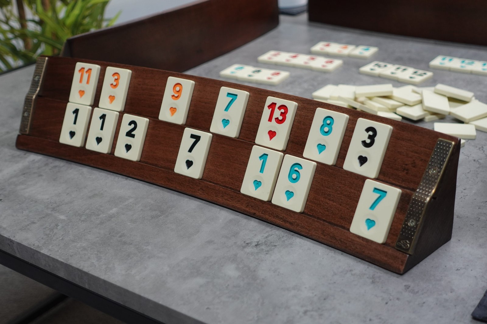 Premium Curved Walnut Wood Rummy Set with Melamine Tiles 17 inch - Image 2