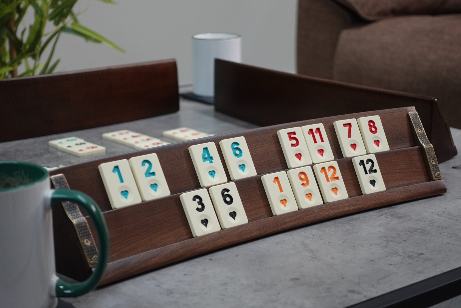 Premium Curved Walnut Wood Rummy Set with Melamine Tiles 17 inch - Image 4