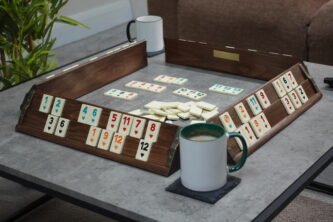 Premium Walnut Wood Rummy Set with Melamine Tiles 17 inch