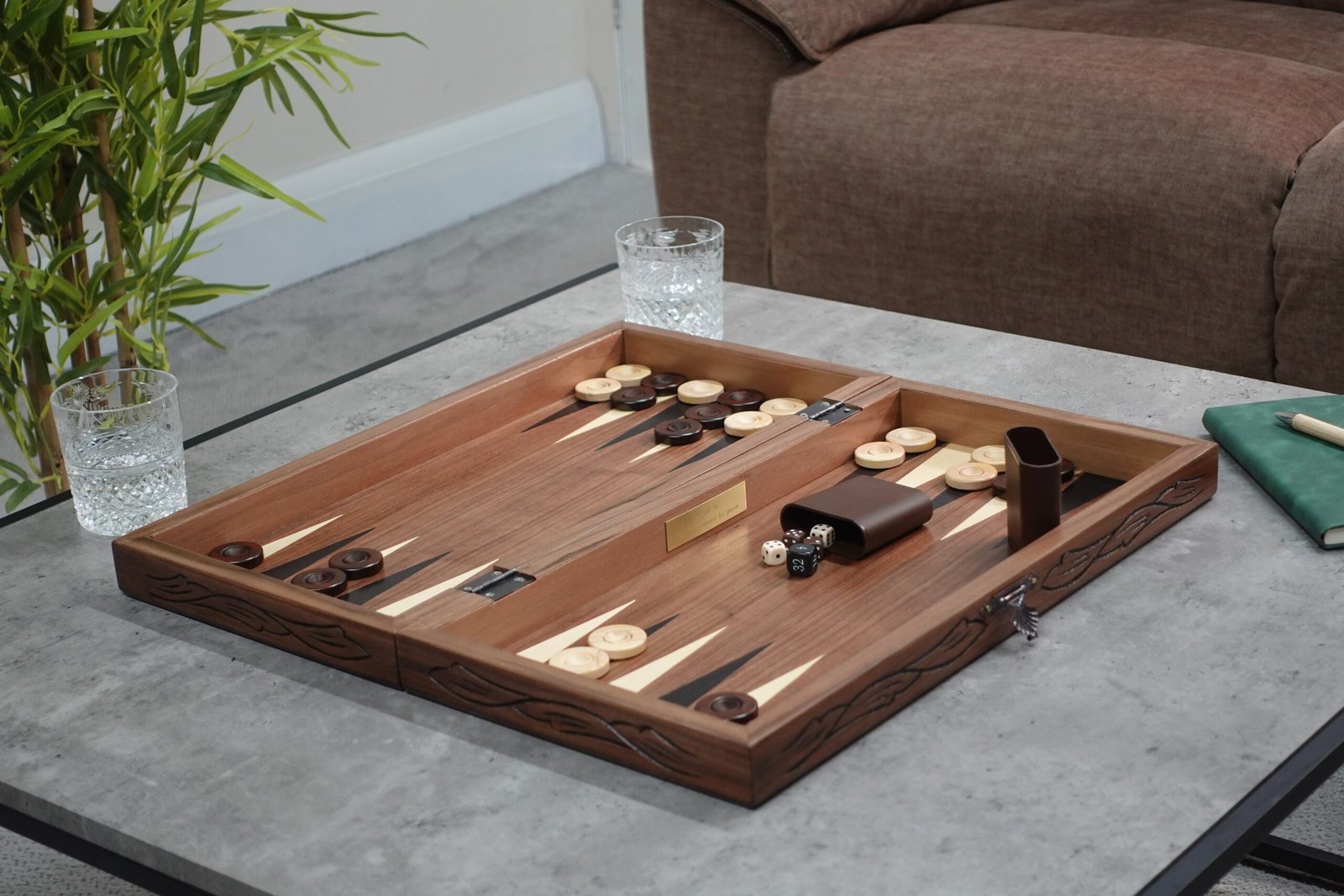 Orchard Carved Handmade Solid Walnut Wood Backgammon Set 20 Inch - Image 3
