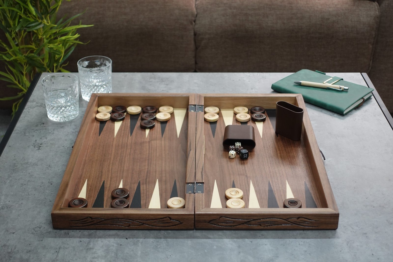Orchard Carved Handmade Solid Walnut Wood Backgammon Set 20 Inch - Image 4