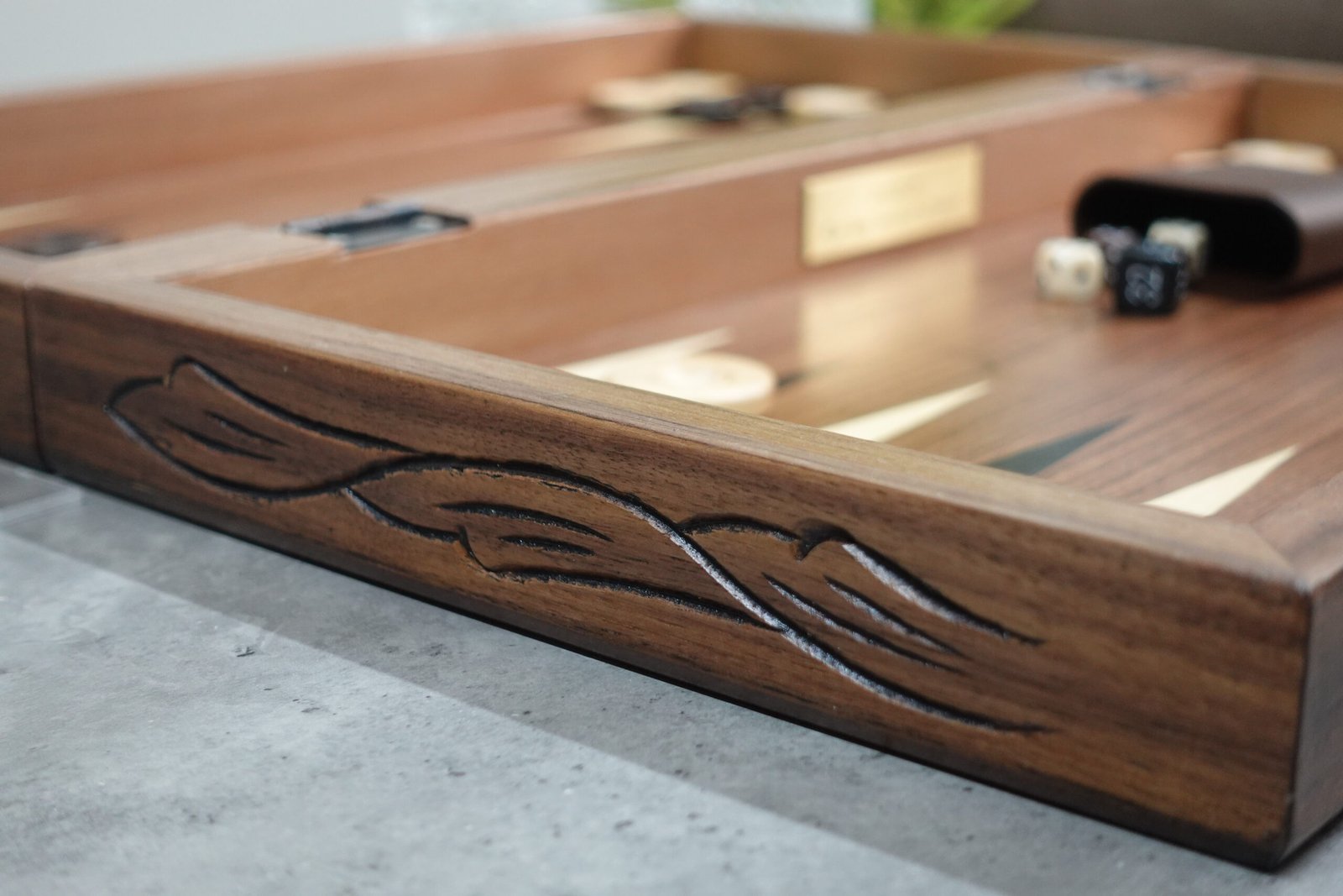Orchard Carved Handmade Solid Walnut Wood Backgammon Set 20 Inch - Image 5