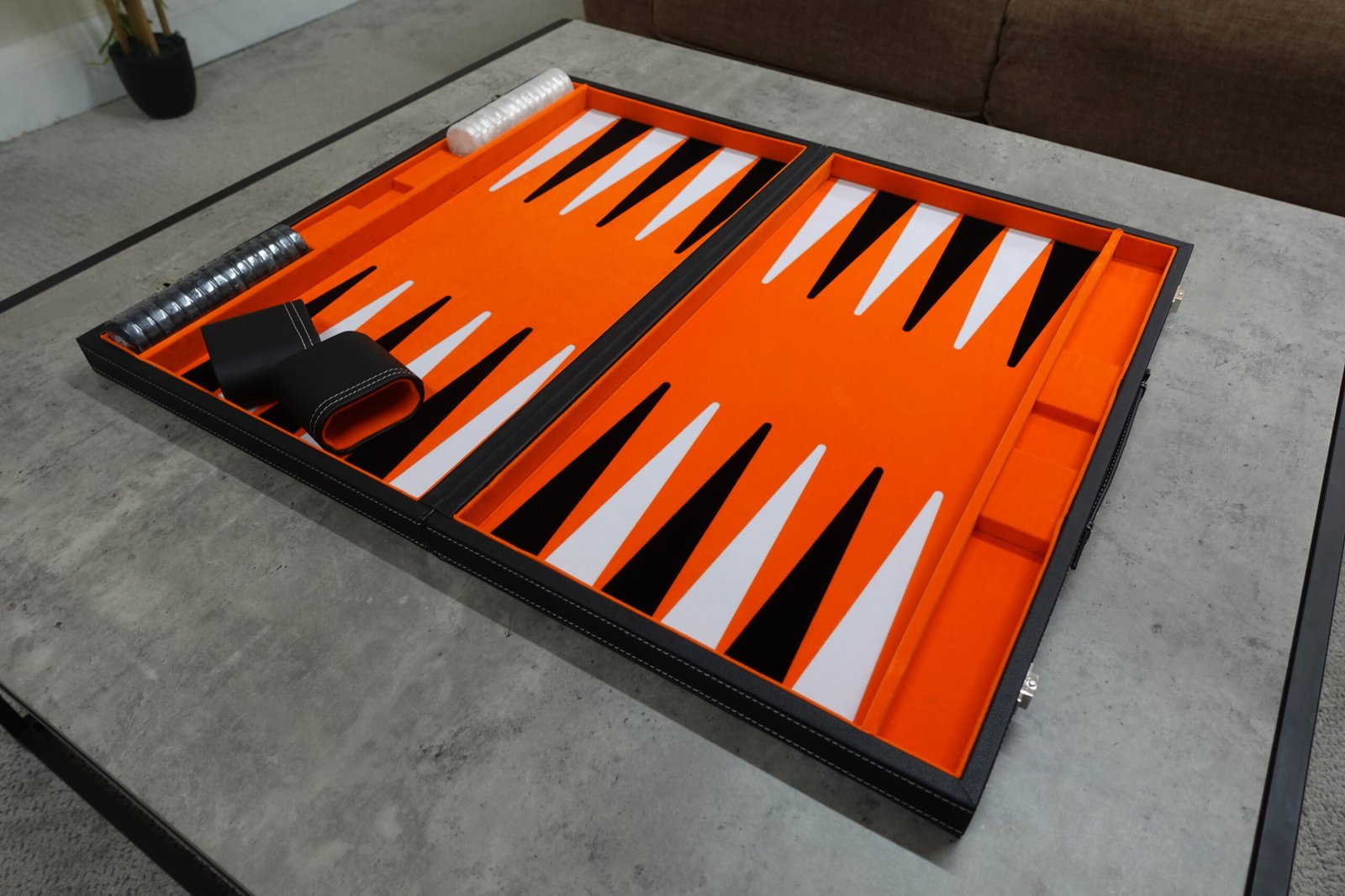 Coral Orange Leather Backgammon Set 21 Inch - Image 2