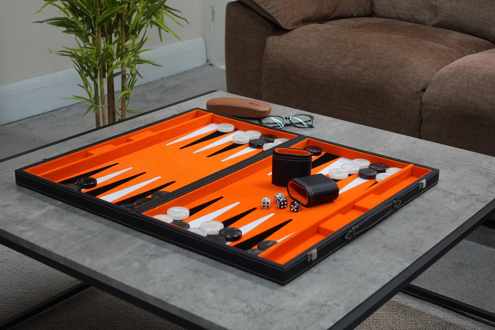 Coral Orange Leather Backgammon Set 21 Inch - Image 5