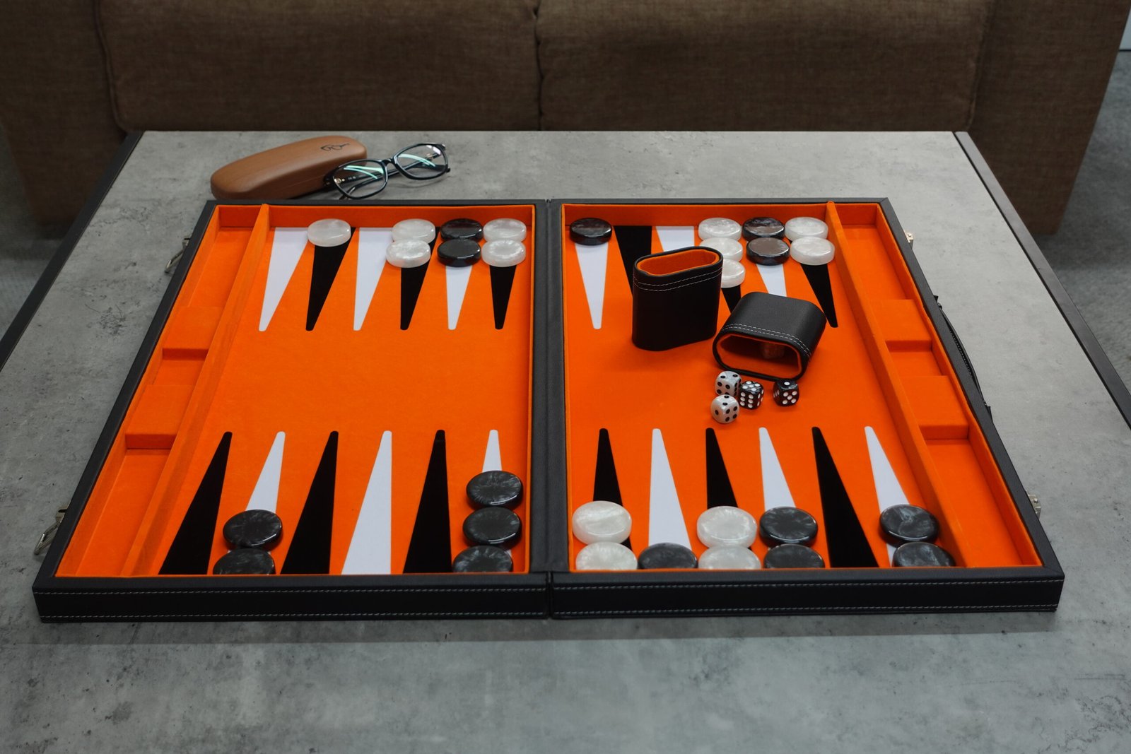 Coral Orange Leather Backgammon Set 21 Inch - Image 6