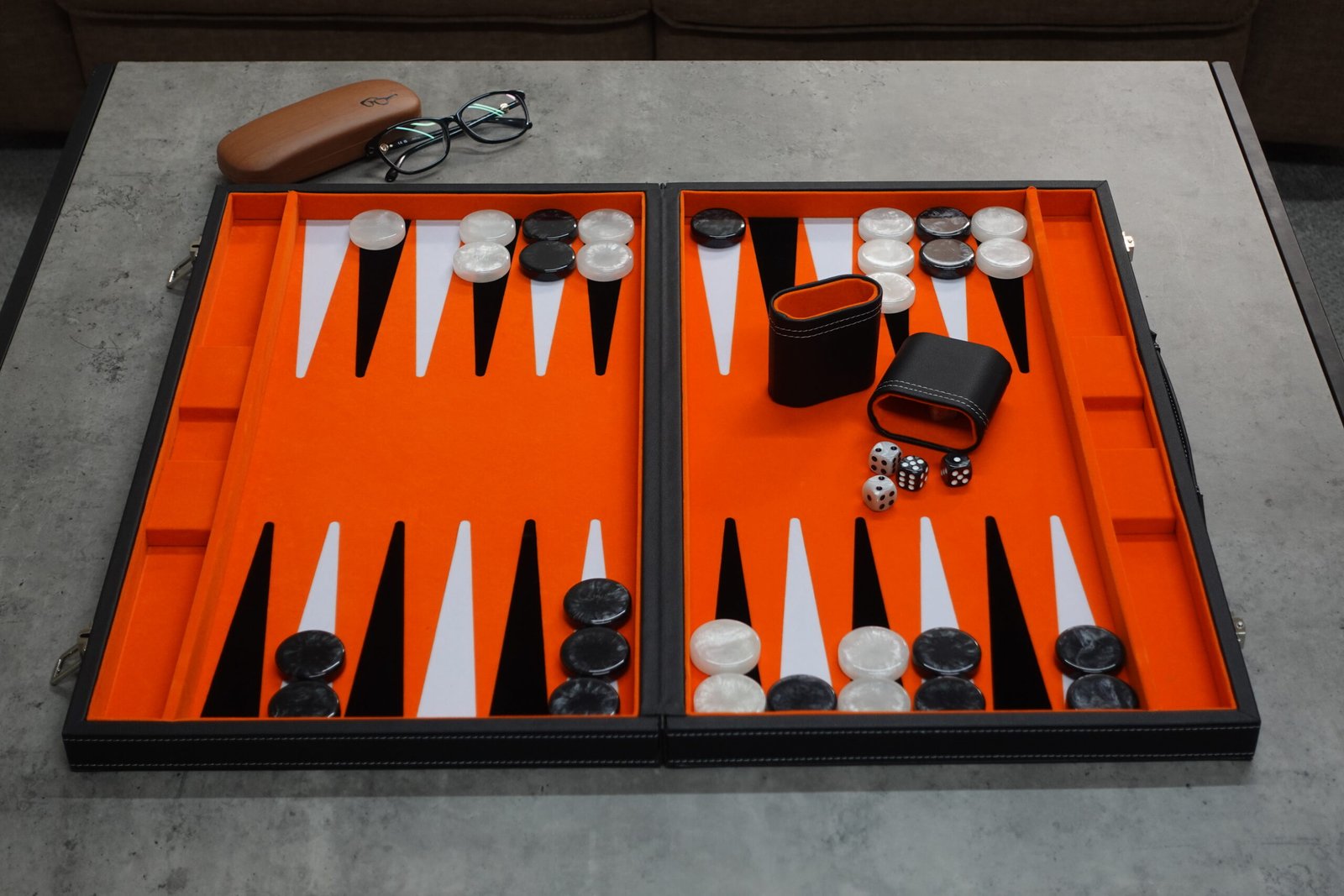 Coral Orange Leather Backgammon Set 21 Inch - Image 11